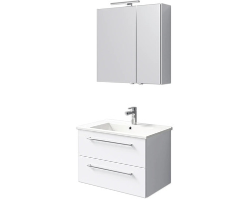 Badkamermeubelset Pelipal Cavallino, BxHxD 75 x 200 x 45 cm, hoogglans witte fronten, met witte keramische wastafel, badmeubel met greep en spiegelkast met LED-verlichting
