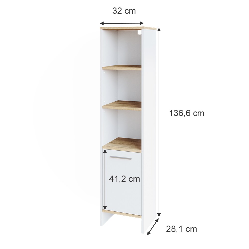 Vicco Hochschrank Badschrank Badezimmerschrank Elvio Weiß Sonoma Badmöbel Fächer