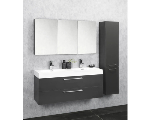 Badkamermeubelset Differnz Somero BxHxD 120 x 120 x 38 cm, antraciet fronten, met witte gegoten mineraalwastafel