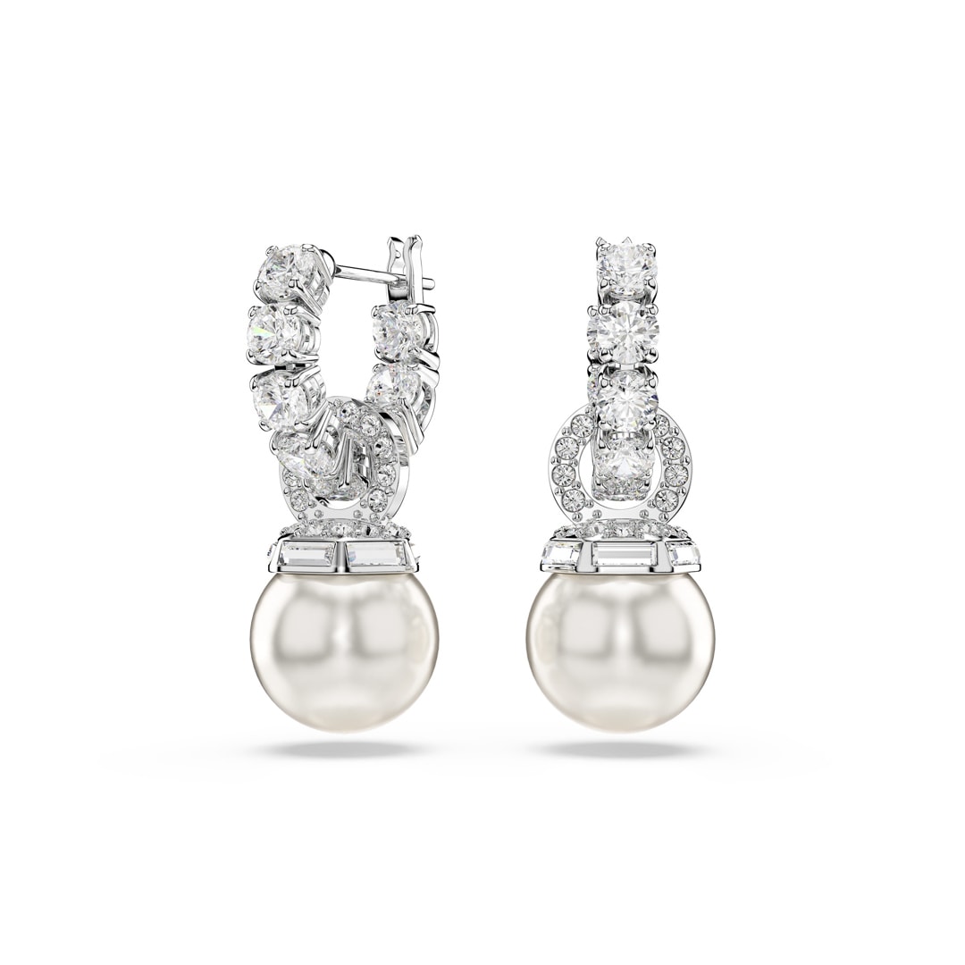 Swarovski Matrix Drop-Ohrhänger Kristallperlen Rund Weiss rhodiniert