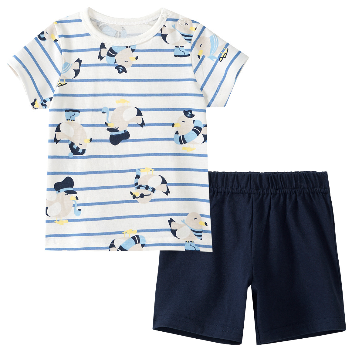Topomini Baby Shorty mit Möwen-Allover weiss / dunkelblau
