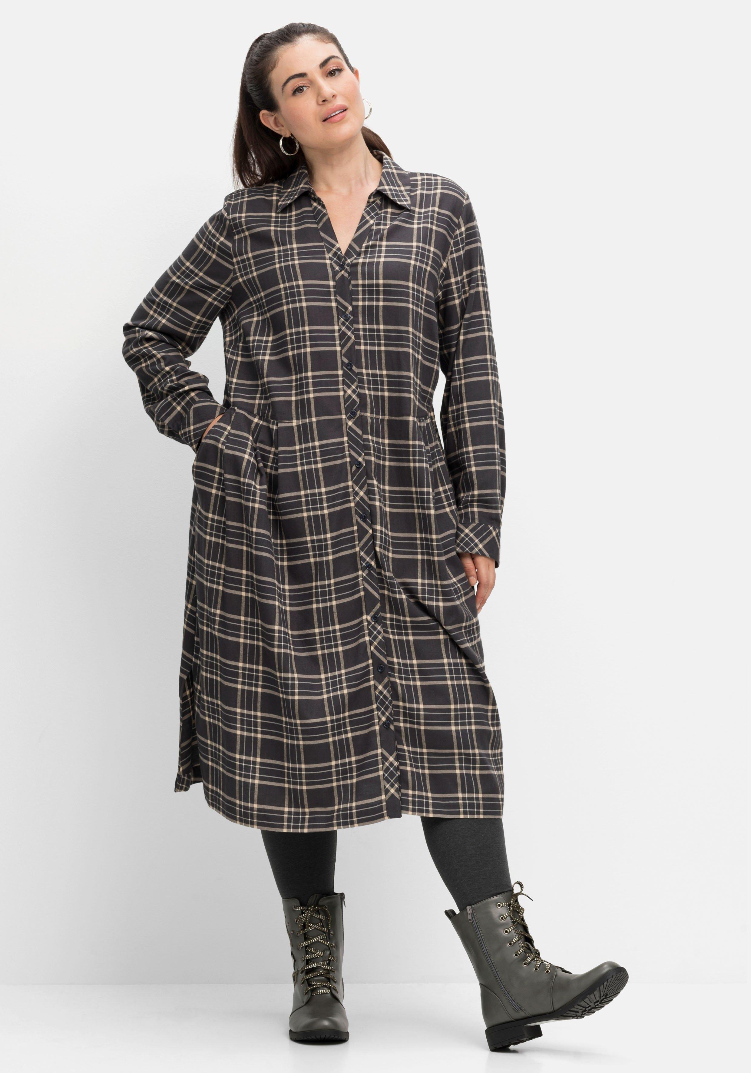 Kariertes Blusenkleid mit Taillennaht