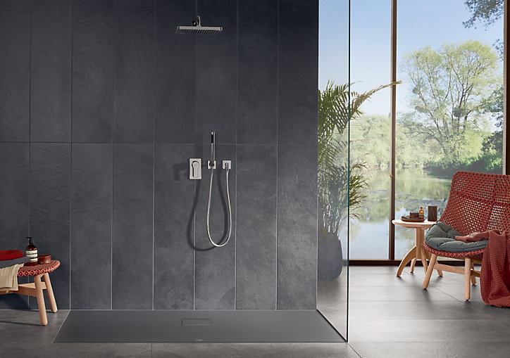 Receveur de douche à poser 80 x 160 cm anthracite, Villeroy & Boch Squaro Infinity