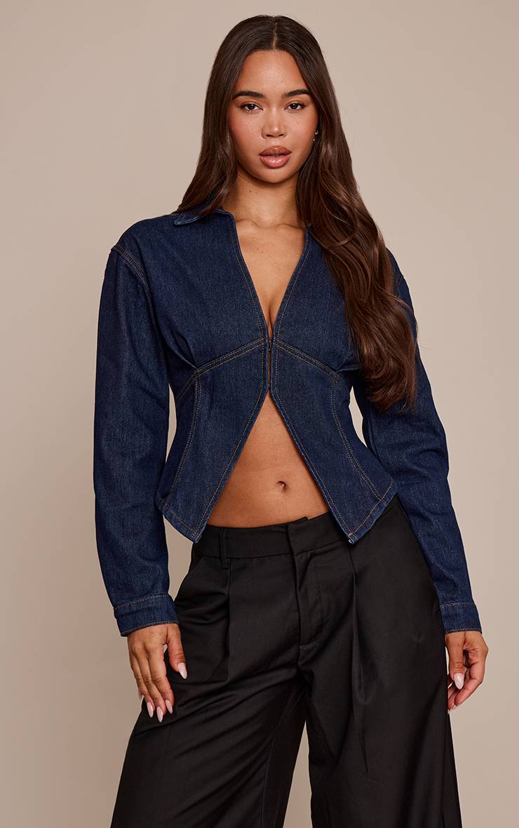 Raw Indigo Wash Chemisier En Denim Indigo Brut À Taille Cintrée