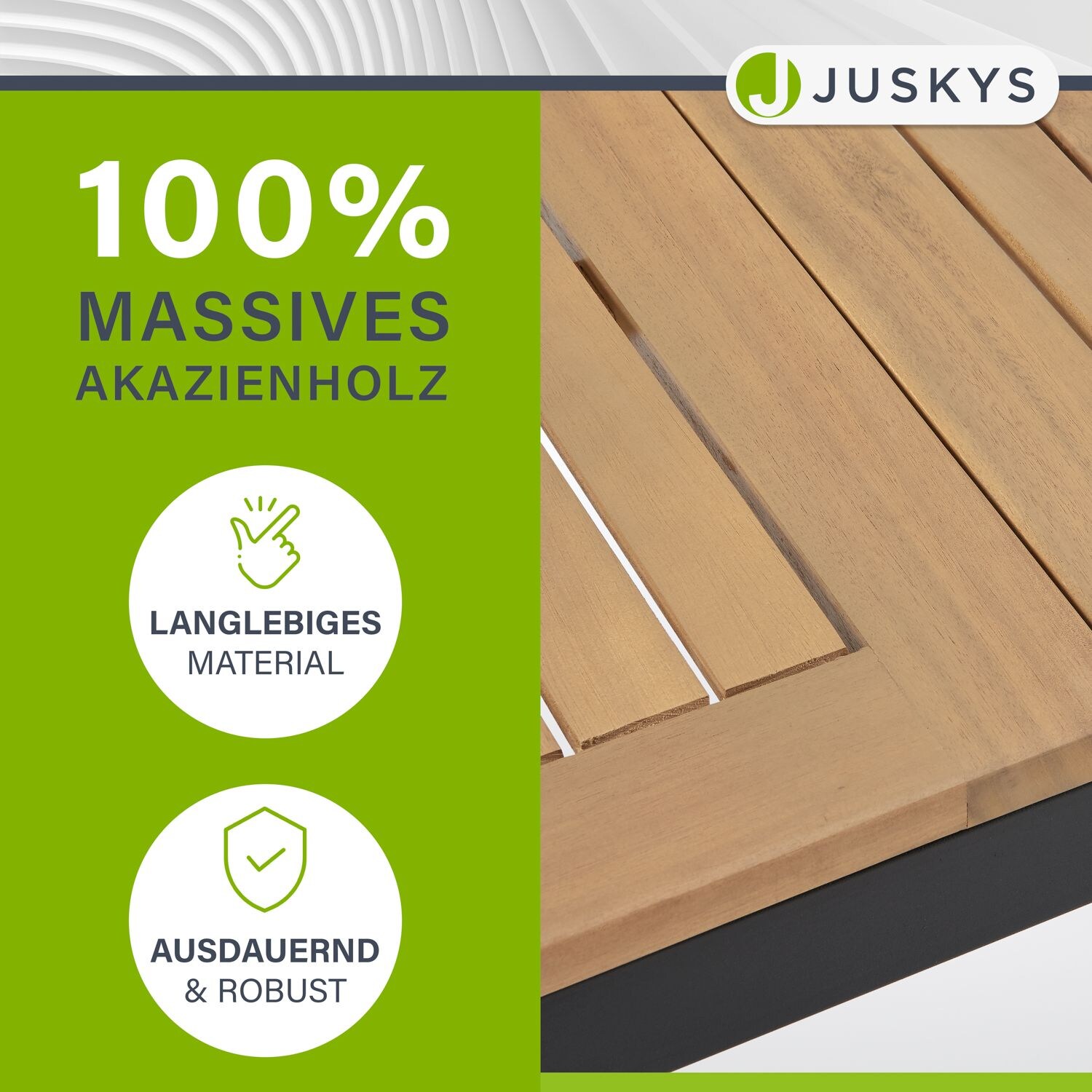 Juskys Akazienholz Gartengarnitur Rhodos - Tisch, 4 Stühle & Auflagen - Gartenmöbel Set - Holz Möbel