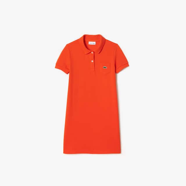 Robe polo Fille en piqué de coton uni Pantalons & Robes - Orange - Lacoste - Fille