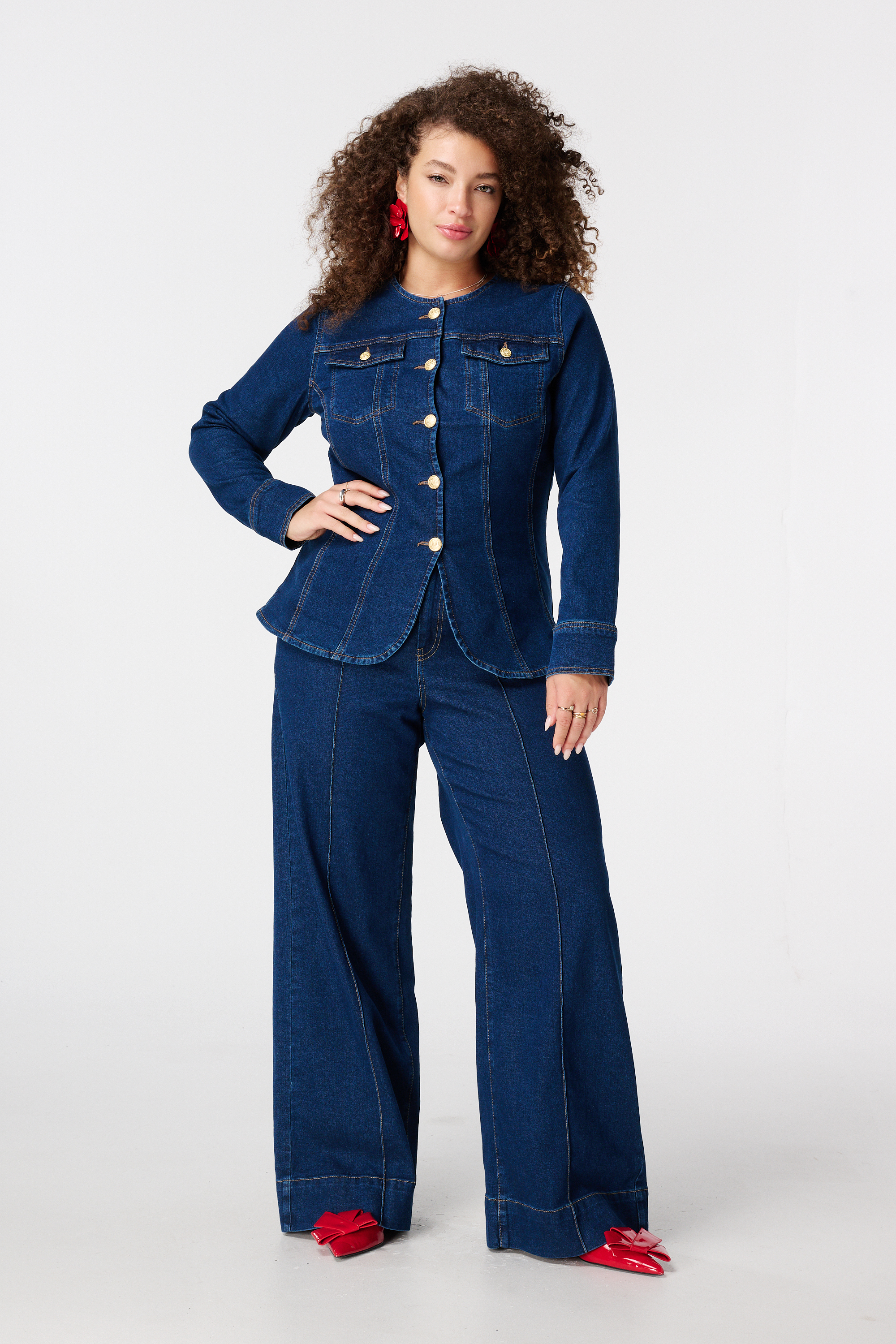 Aansluitend denim jasje Rinse Washed Denim