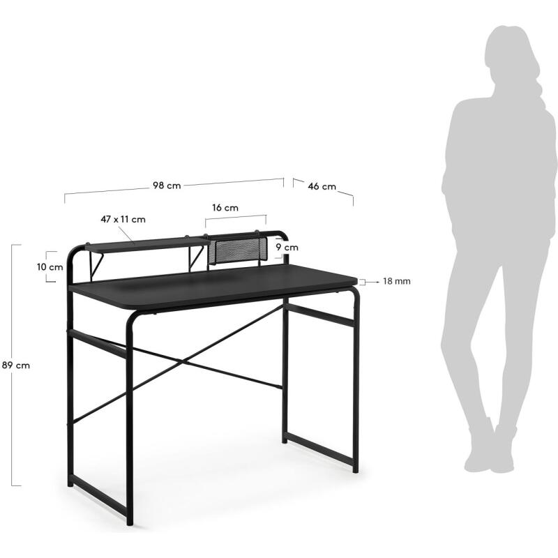 Bureau Foreman en mélamine finition noire et pieds en acier noir 98 x 46 cm