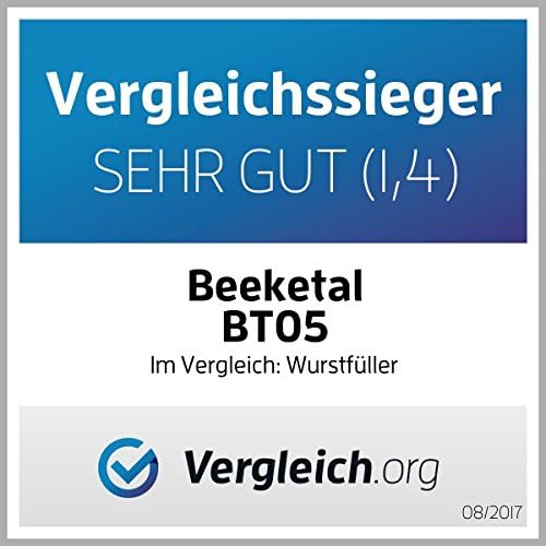 Beeketal 'BT05' Edelstahl Industrie Wurstfüllmaschine (5 L Volumen) SGS-geprüft, Profi Wurstfüller mit gehärtetem 2 Gang Vollmetall-Getriebe und 90° Aluguss Handkurbel, inkl. 5 Fülltüllen