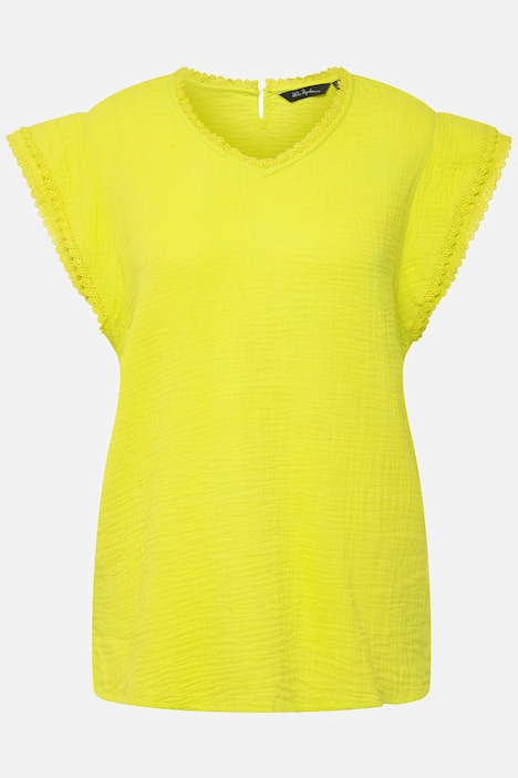 Blusenshirt, Musselin, A-Linie, V-Ausschnitt, Kurzarm