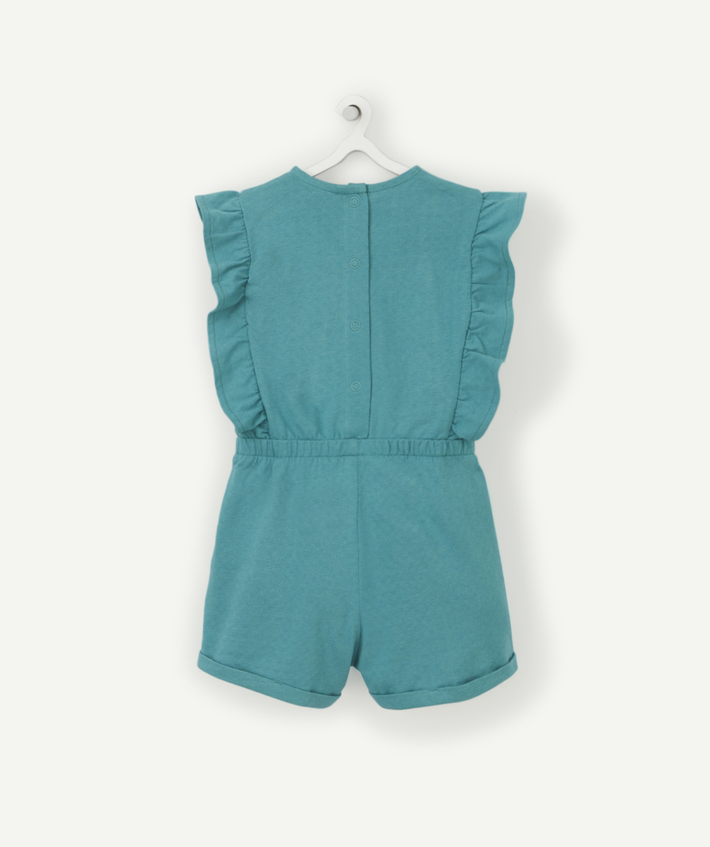 COMBISHORT BÉBÉ FILLE TURQUOISE EN COTON AVEC VOLANTS