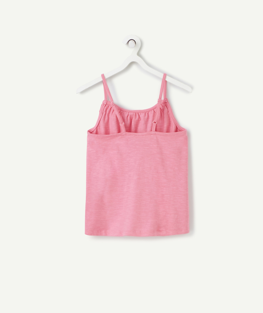 débardeur fille en coton bio rose avec volants