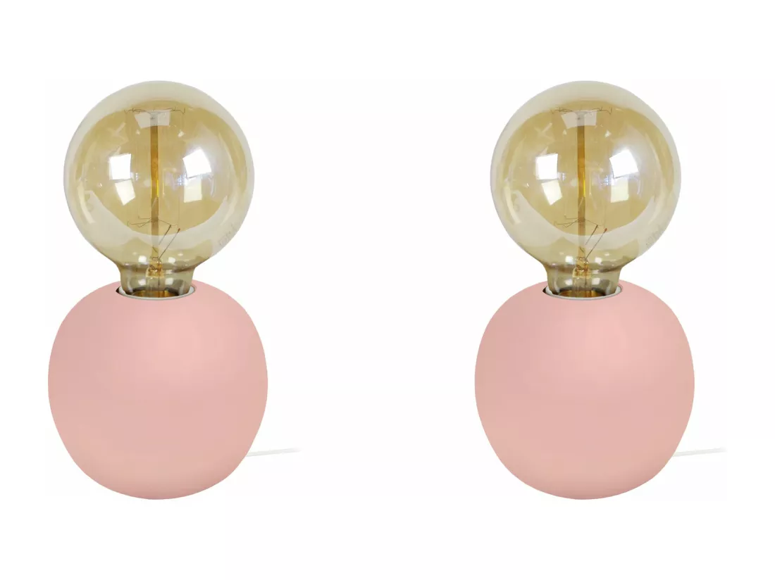 Pair de Lampes de chevet globe bois rose 21 cm.