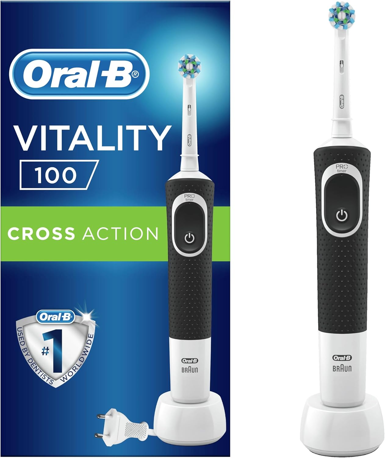 Oral-B D100 Vitality Volwassene Roterende-oscillerende tandenborstel, Wit, Zwart