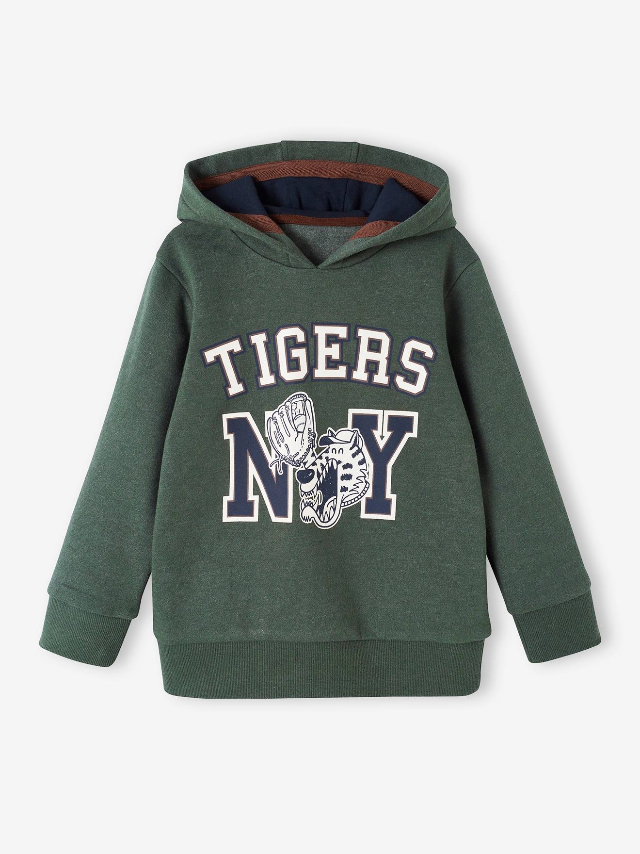 Conjunto de treino infantil: casaco com capuz em fleece vermelho mesclado e calça de moletom.