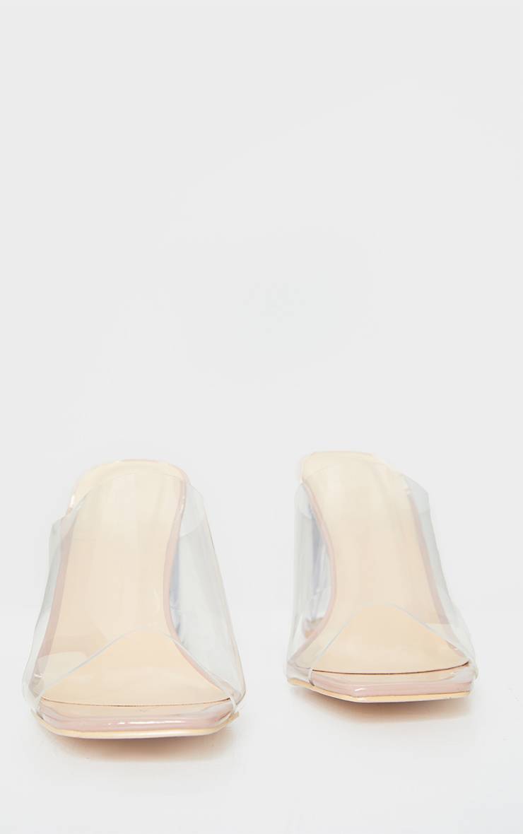 Nude Mules À Talon Bloc Évasé Transparent Coupe Large