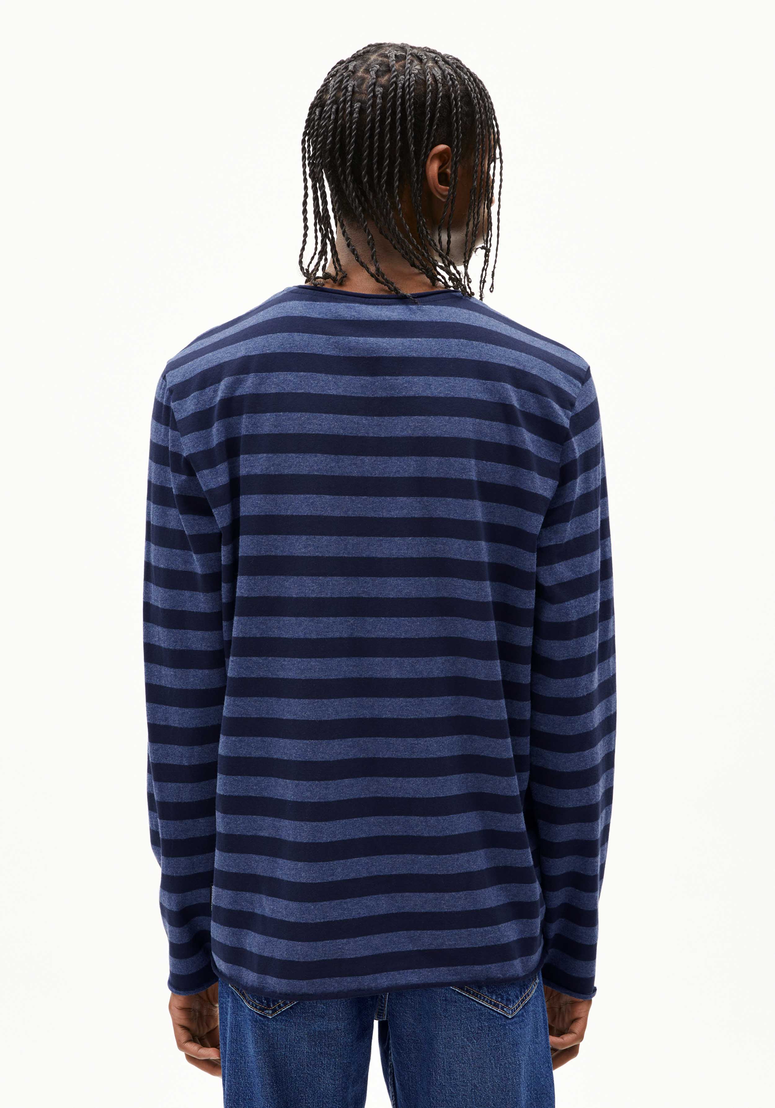 Armedangels Longsleeve Maarkos Stripes Blue Melange-Night Sky