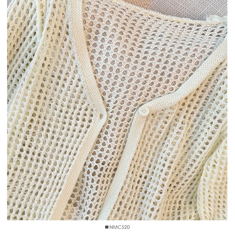 Lemongrass - Opengebreide V-hals lichte cardigan