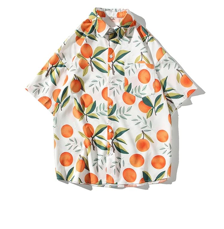Lefitt - Hawaiiaans overhemd met korte mouwen, kraag en bloemenprint
