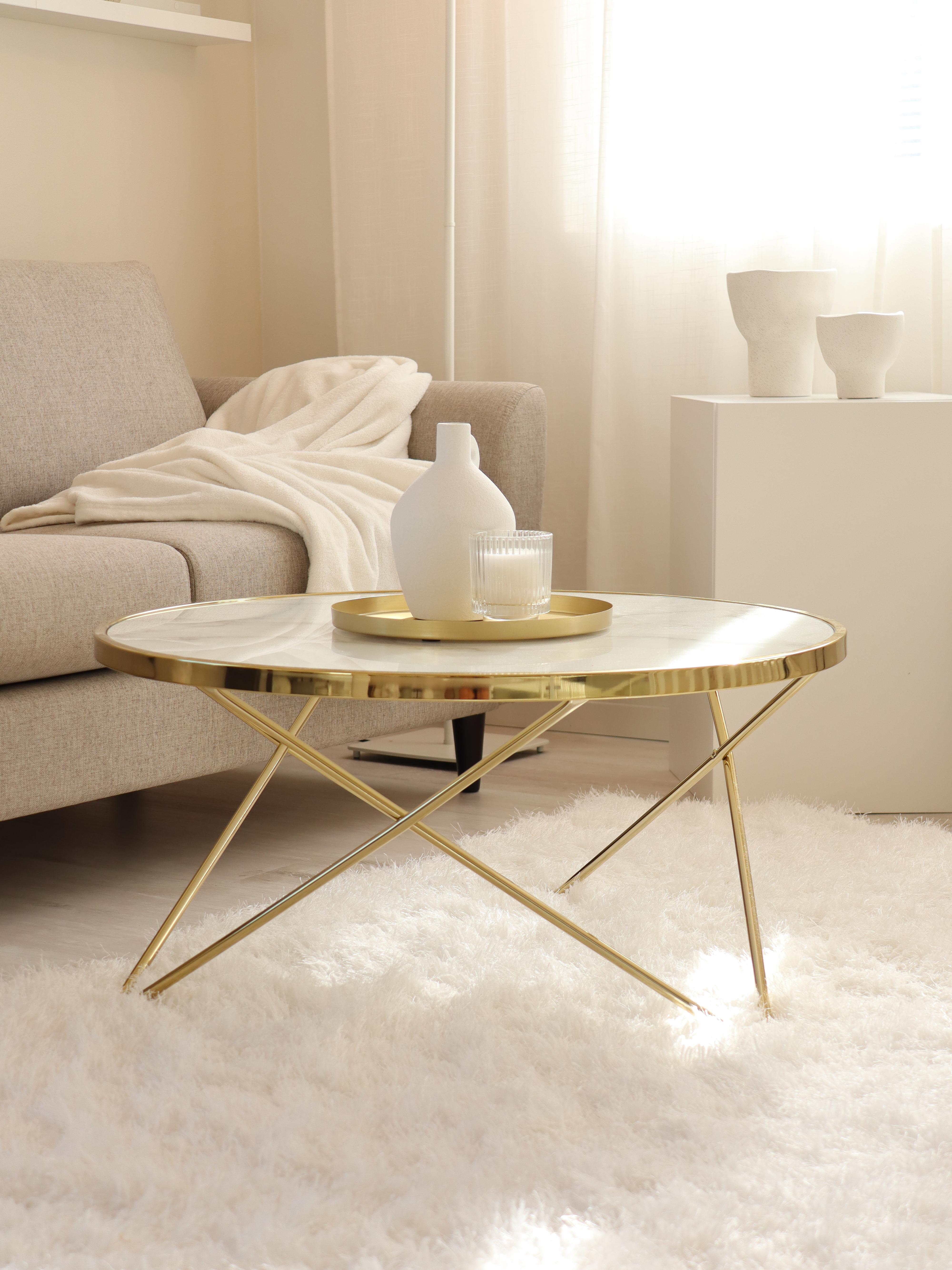 Salontafel MERIDIAN Veiligheidsglas Marmer/goud