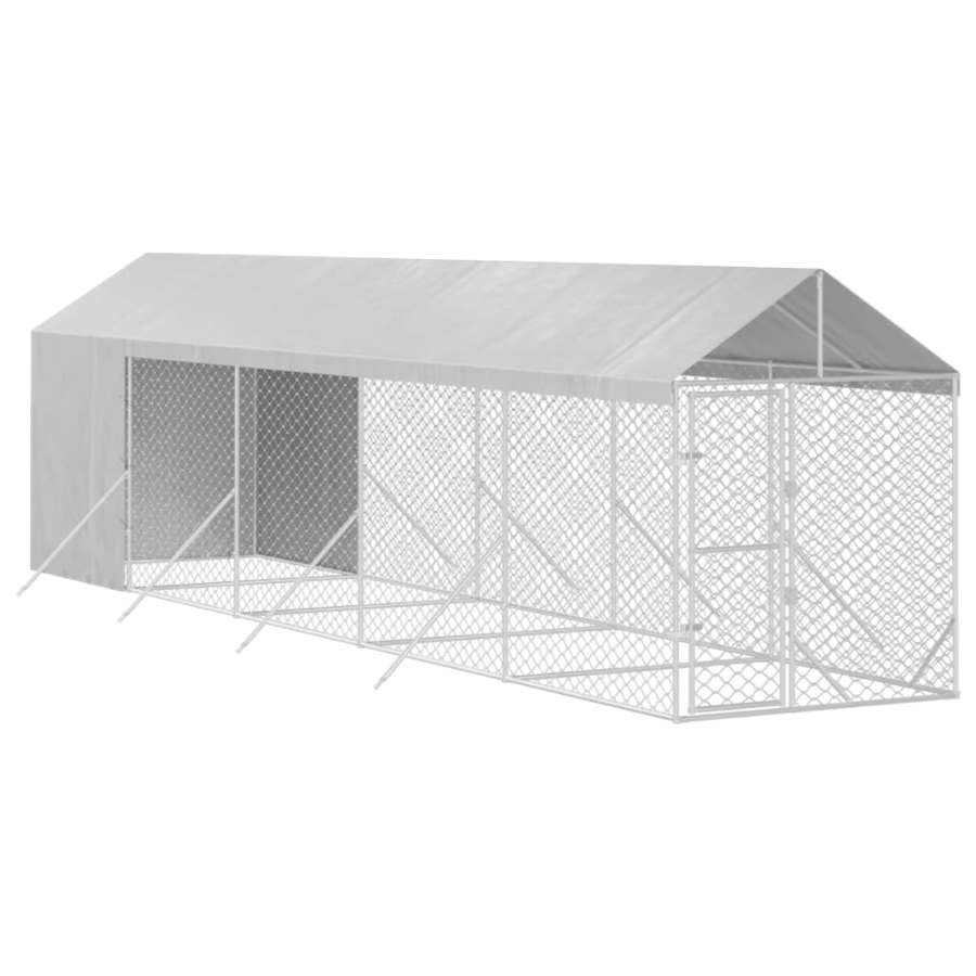 Canil externo para cães vidaXL com cobertura, aço galvanizado, prata, 2x10x2,5m
