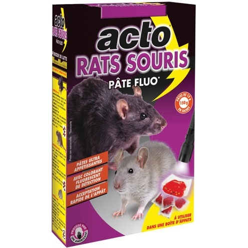 Appât pâte - fluo -  rats et souris - 150 g - 10 sachets de 15 g