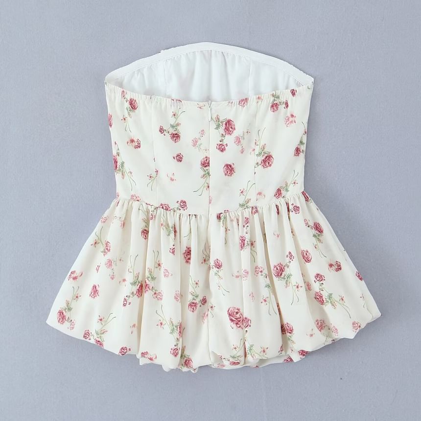 Avauntgardo - Strapless crop top met bloemenprint en bubbelzoom