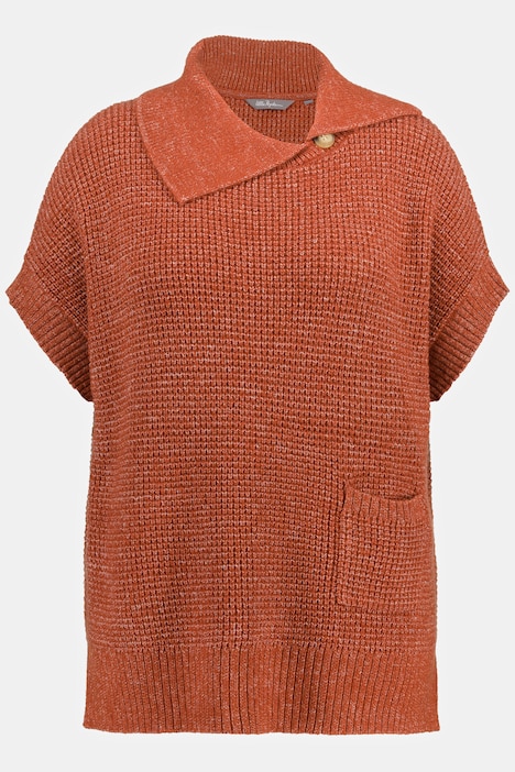 Pullover, meliert, Struktur, Oversized, Kragen, Halbarm