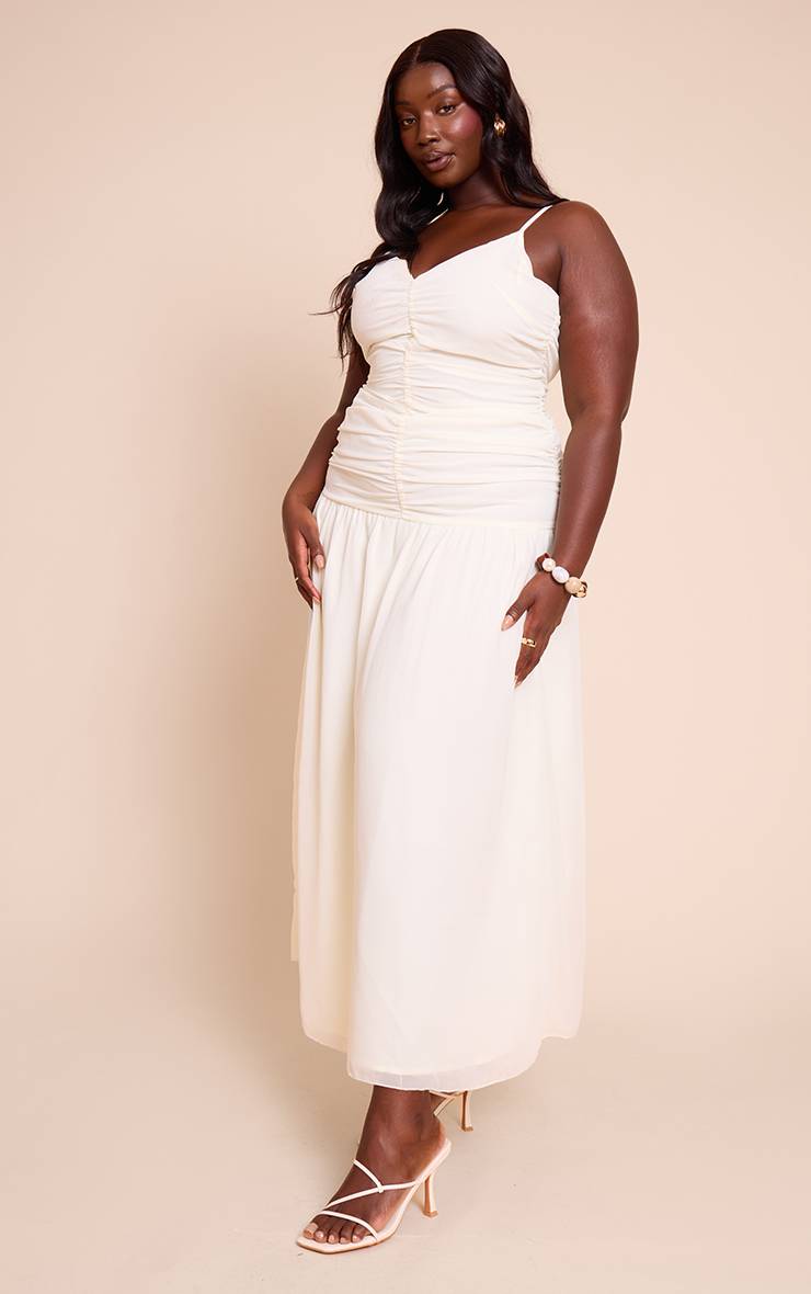 Amande Robe Maxi Taille Basse Froncée En Mousseline Grande Taille