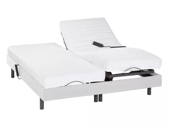 Lit électrique de relaxation lattes et plots + matelas accueil latex - 2 x 80 x 200 cm - Blanc - PANDORA II de YSMÉE