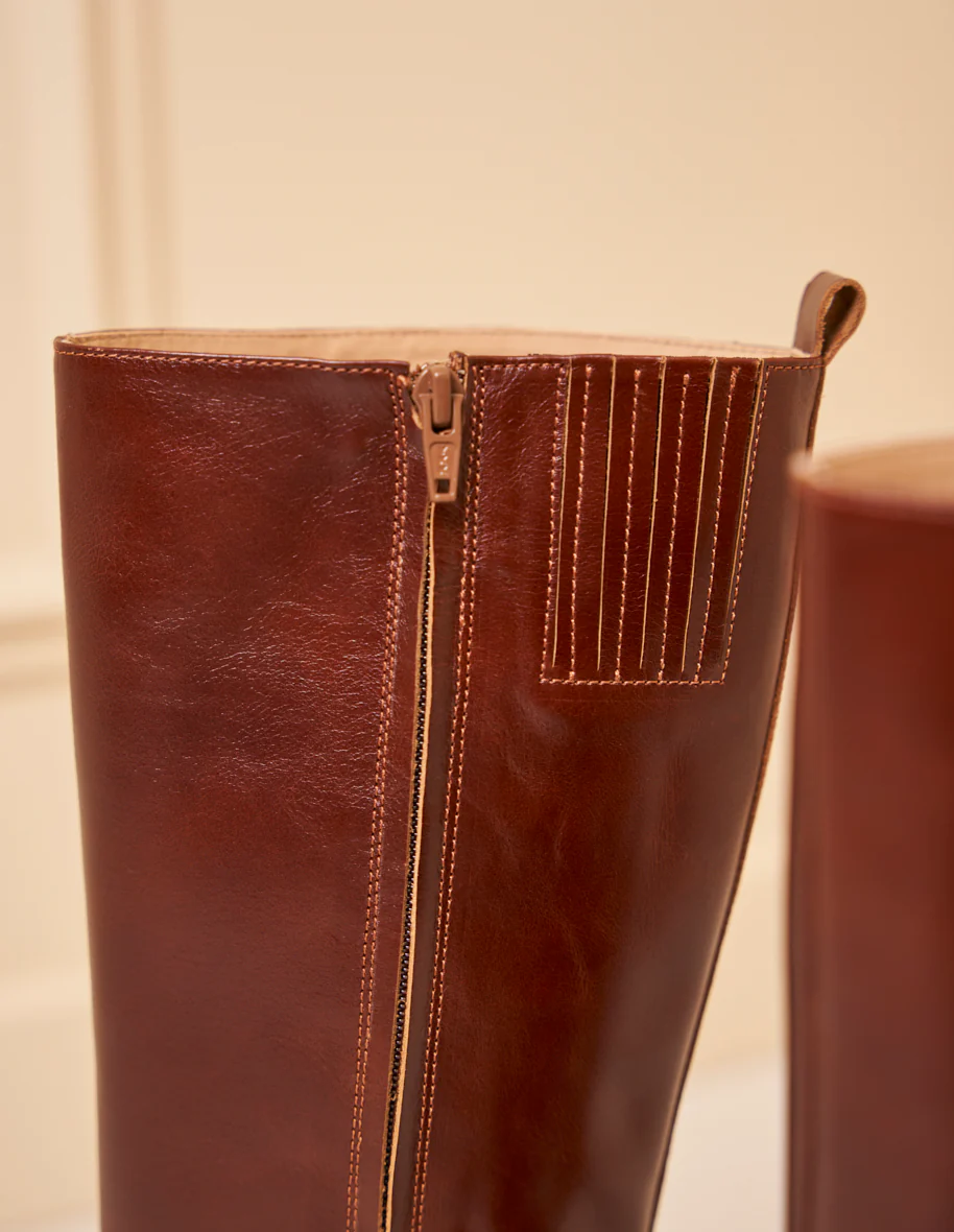 Bottes Maelis - Cuir plissé acajou