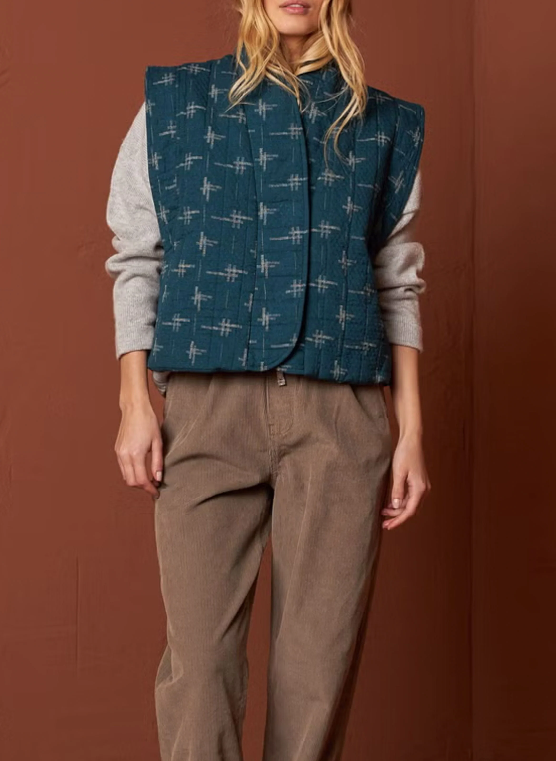 Veste col kimono en coton bio| Bleu