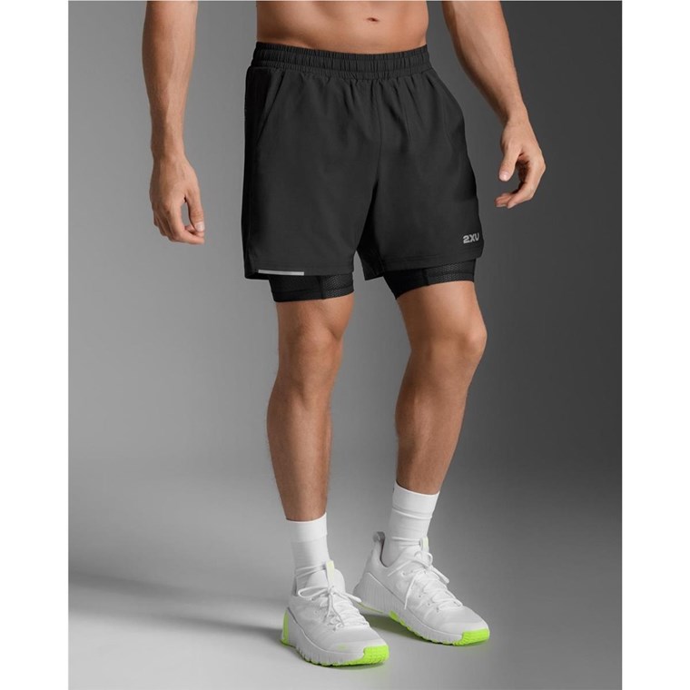 2XU Aero Mesh 2-In-1 5 Inch Shorts Black/Silver Reflective