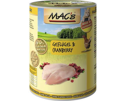MAC's CAT Superfood natvoer voor katten met gevogelte en cranberry, 400 g, graanvrij