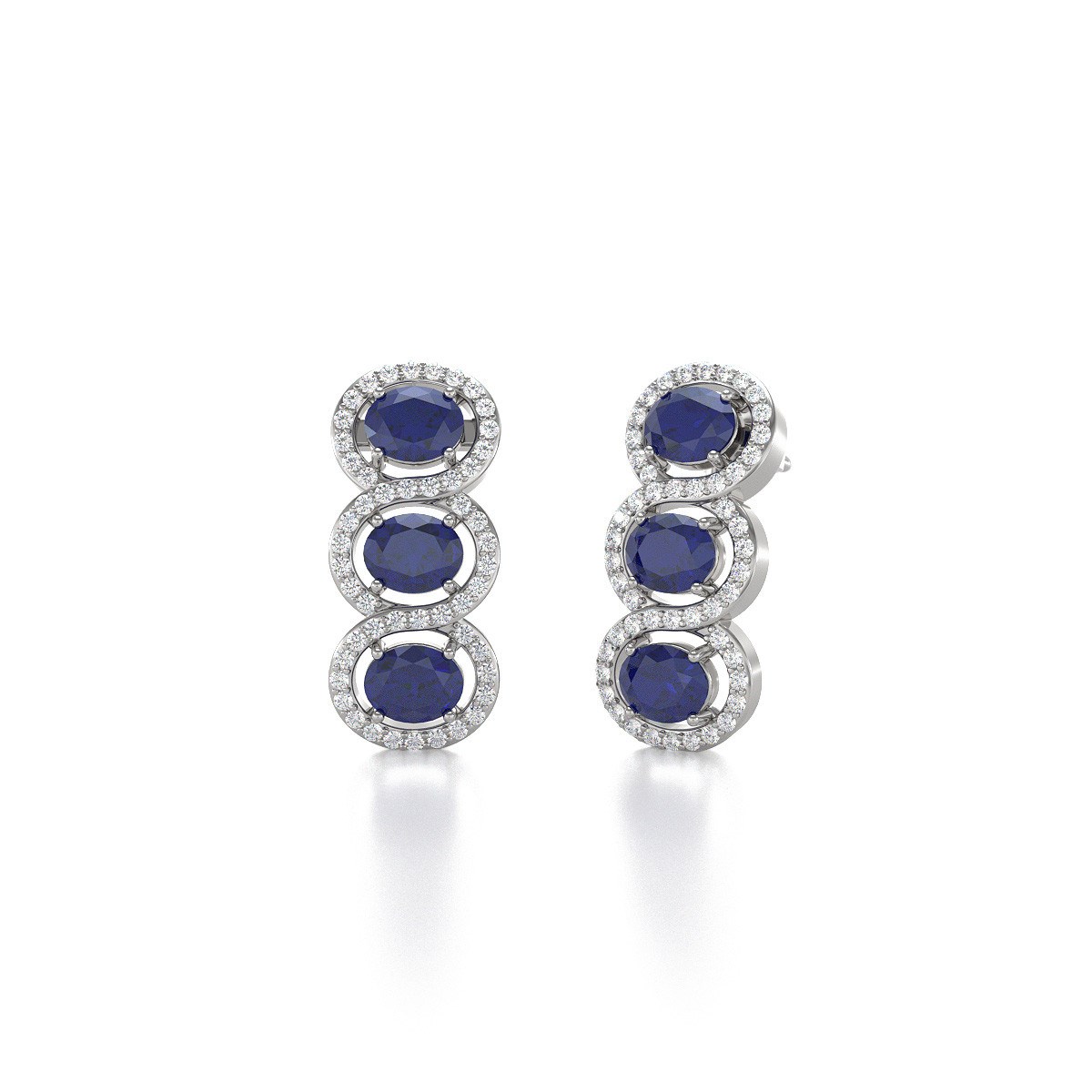 Boucles d'oreilles ADEN Or 585 Blanc Saphir forme Ovale et Diamants 4.55grs