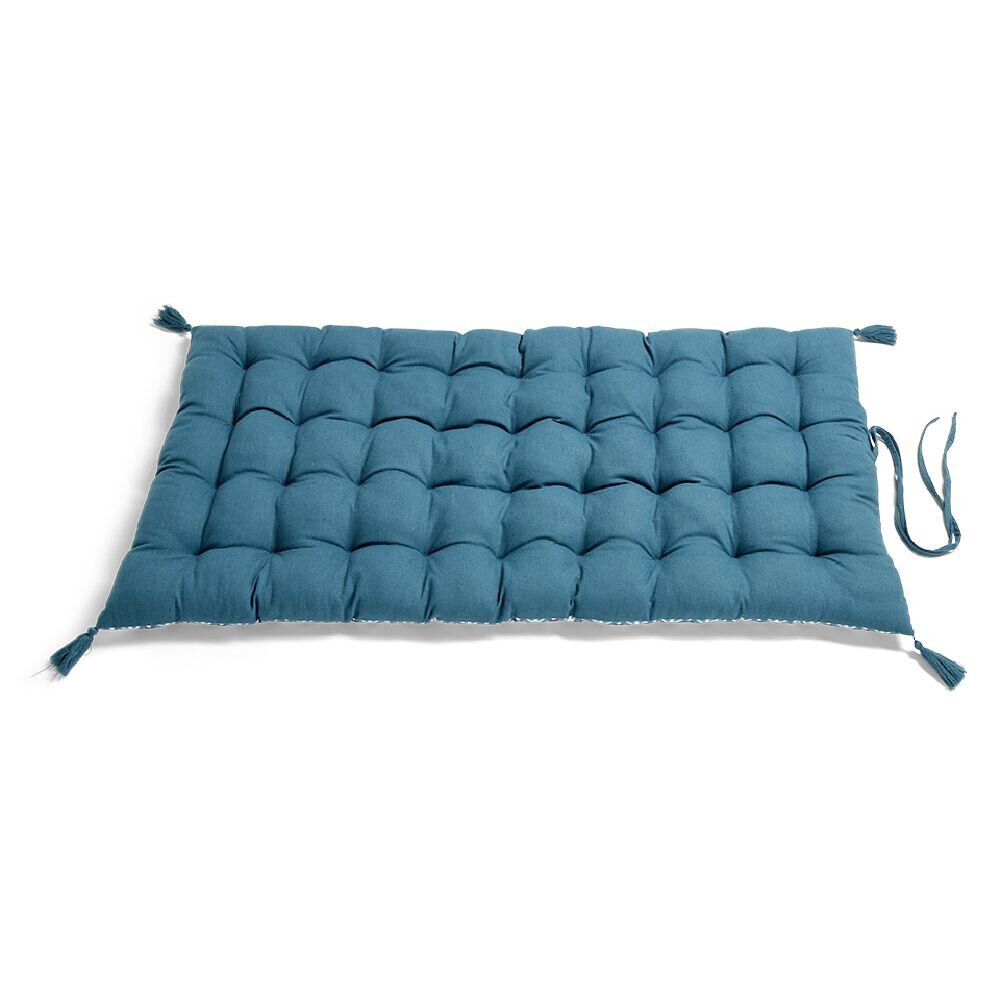 Matelas de sol 120x60cm pompons polycoton bleu