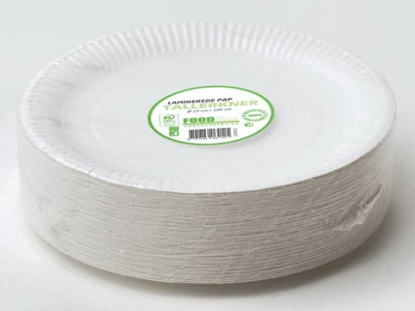 Tallerken pap lamineret 23cm 100stk/pak