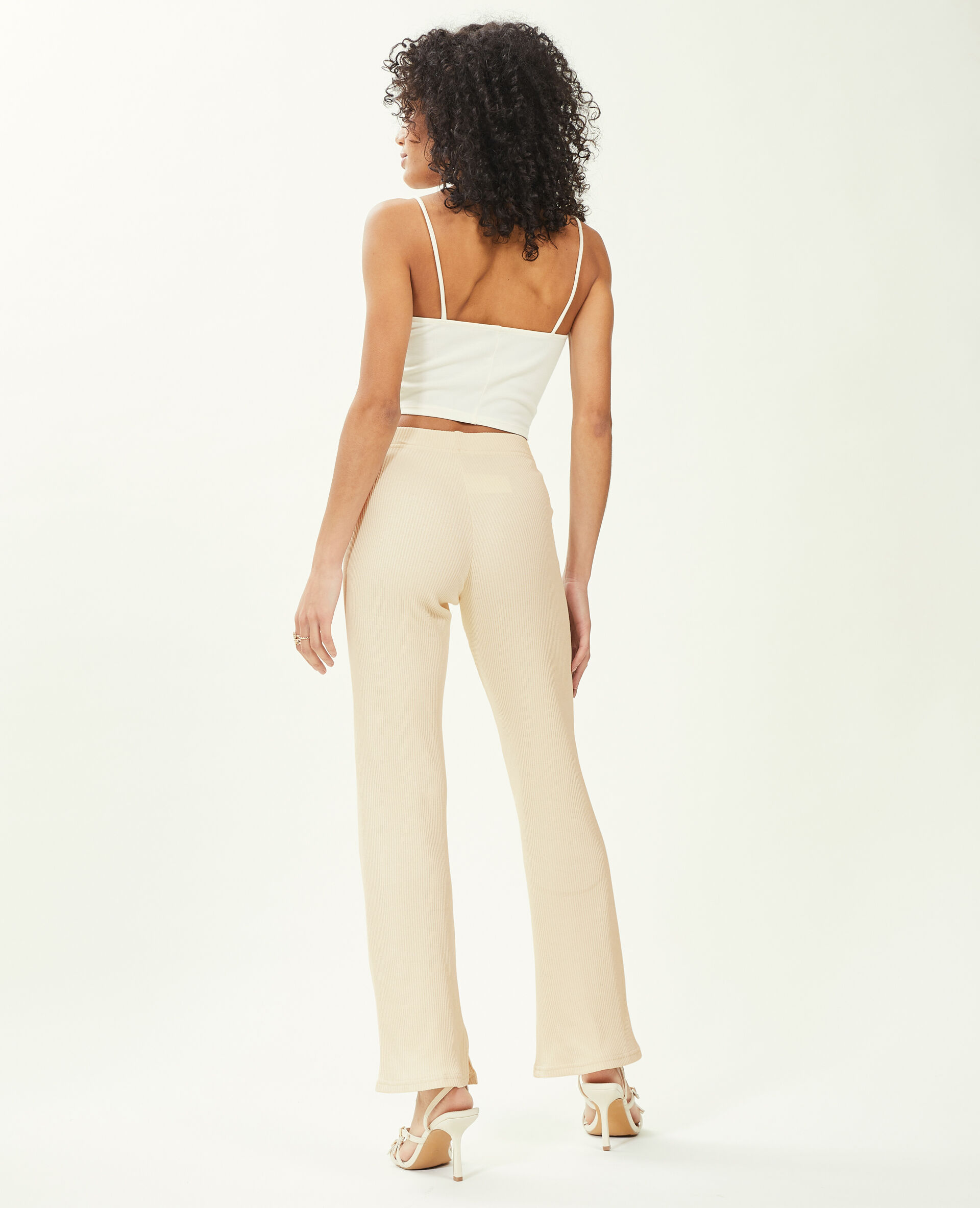 Pantalon flare en maille côtelée - Beige