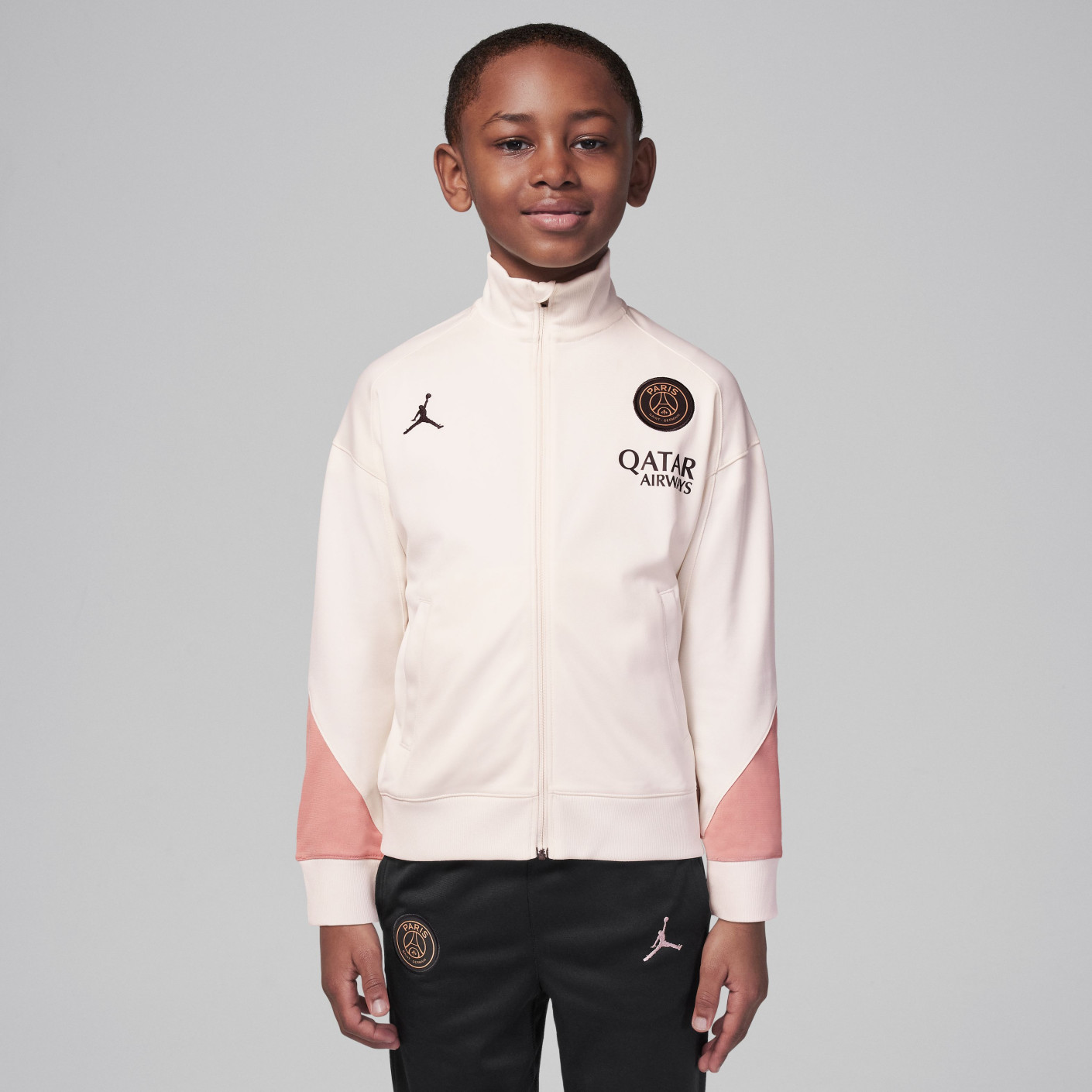 Nike Paris Saint-Germain x Jordan Strike Trainingspak Full-Zip 2024-2025 Kleuters Gebroken Wit Zwart Roze