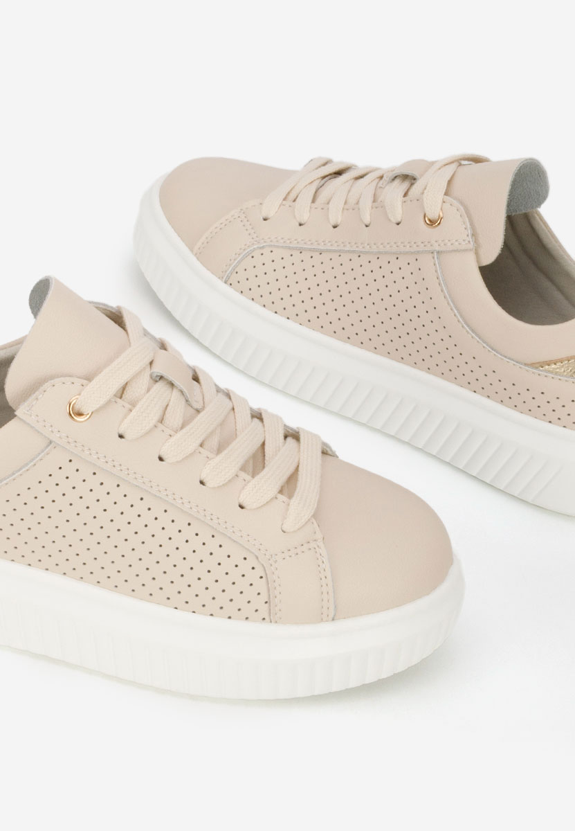 Baskets pour femme en cuir beige Ginetta