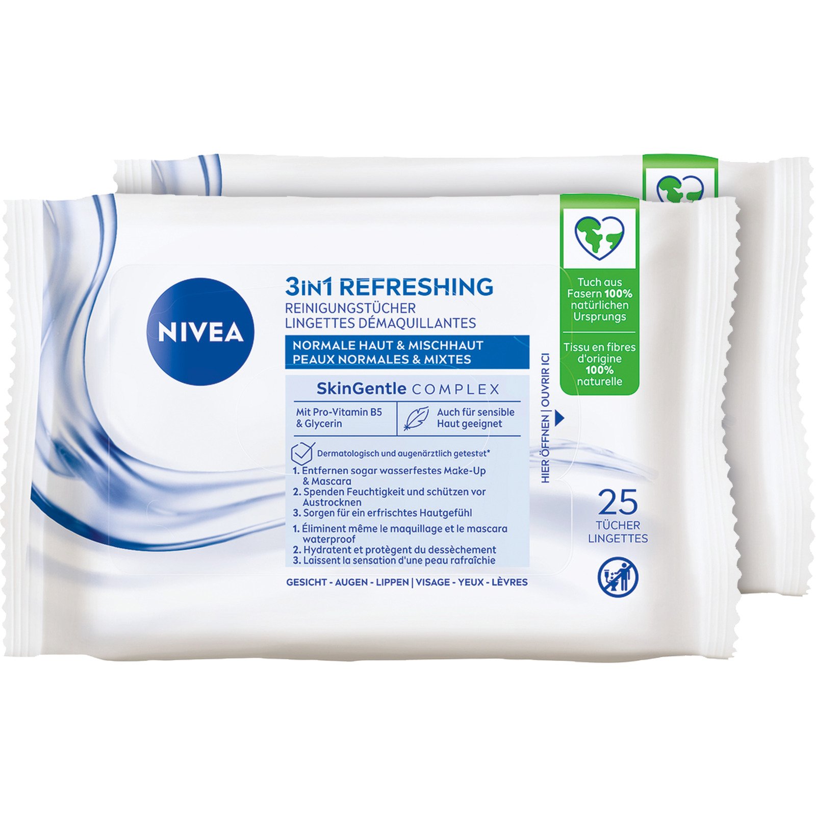 Nivea 3in1 Erfrischende Reinigungstücher 2 x 25 Stück