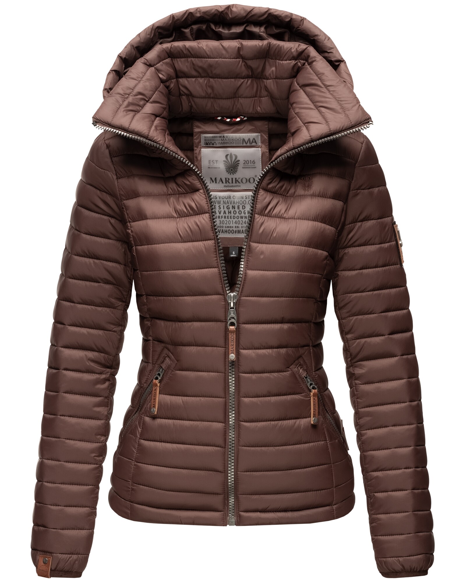 MARIKOO Damen Stylische Steppjacke Übergangsjacke mit abnehmbarer Kapuze Löwenbaby