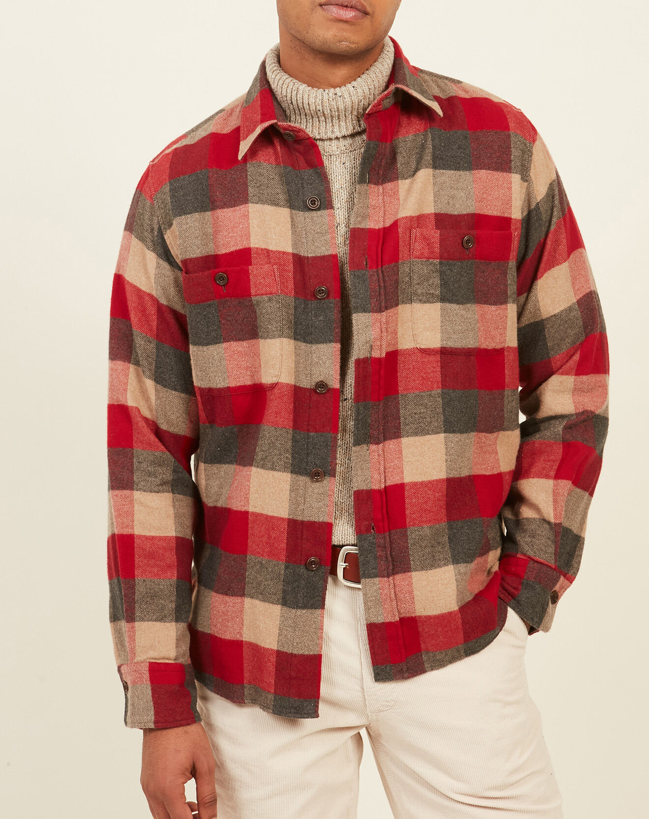 Hartford Surchemise slim Percey navy/camel/rouge
