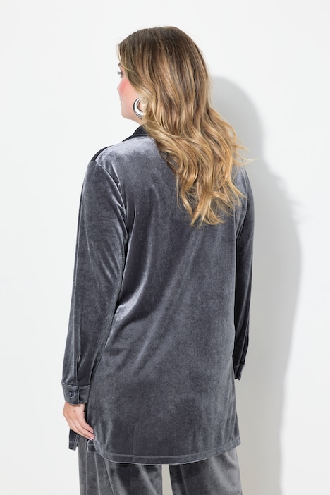 Samtbluse, längere A-Linie, Langarm