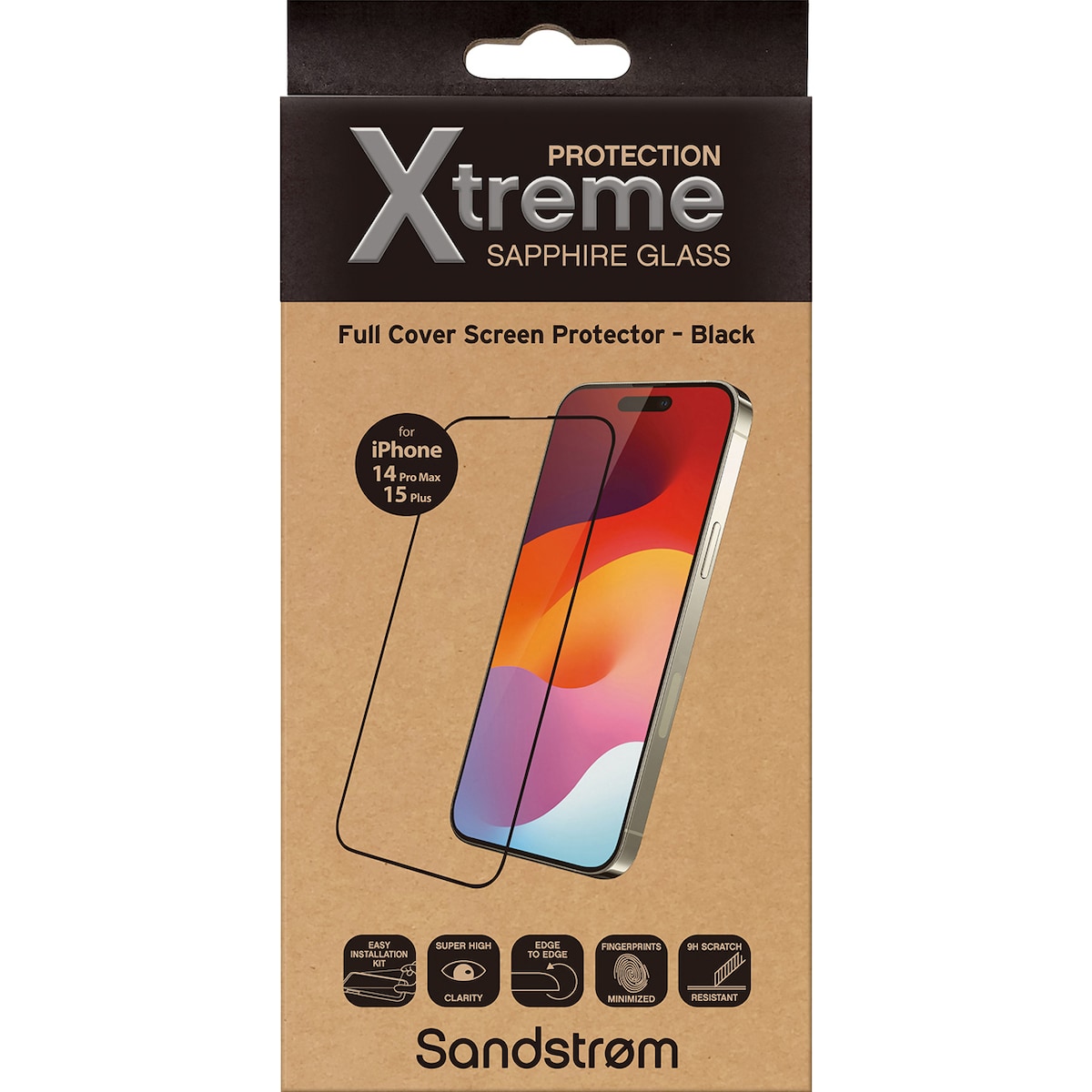 Sandstrøm iPhone 14 Pro Max/15 Plus/16 Plus Curved Glass beskytter