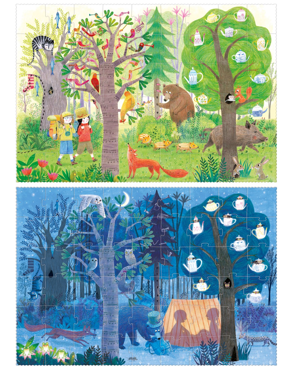 2i1 Puslespill “Natt og Dag i Skogen” – Puslespill Barn 6år+ | Night and Day in the Forest