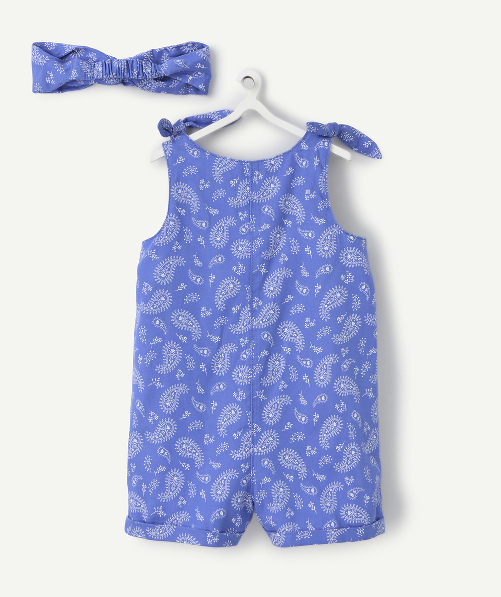 salopette et turban bébé fille en viscose responsable imprimé cachemire bleu