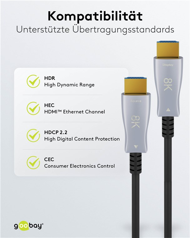 (20m) Optisches Hybrid Ultra Highspeed (8K@60Hz) HDMI 2.1 Kabel Ethernet Audio / Video Verbindungskabel (65559) - Grau
