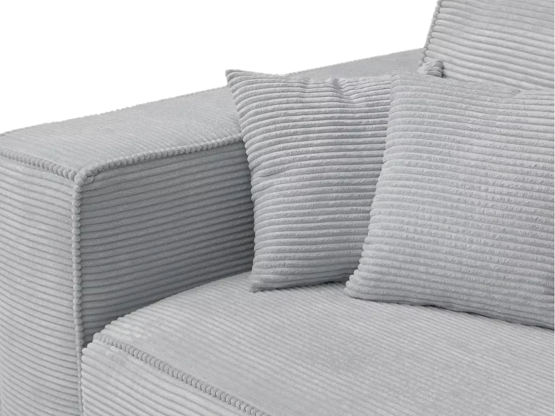 Canapé 3 places convertible express en velours côtelé gris clair - Couchage 140 cm - Matelas 13 cm AMELIA II
