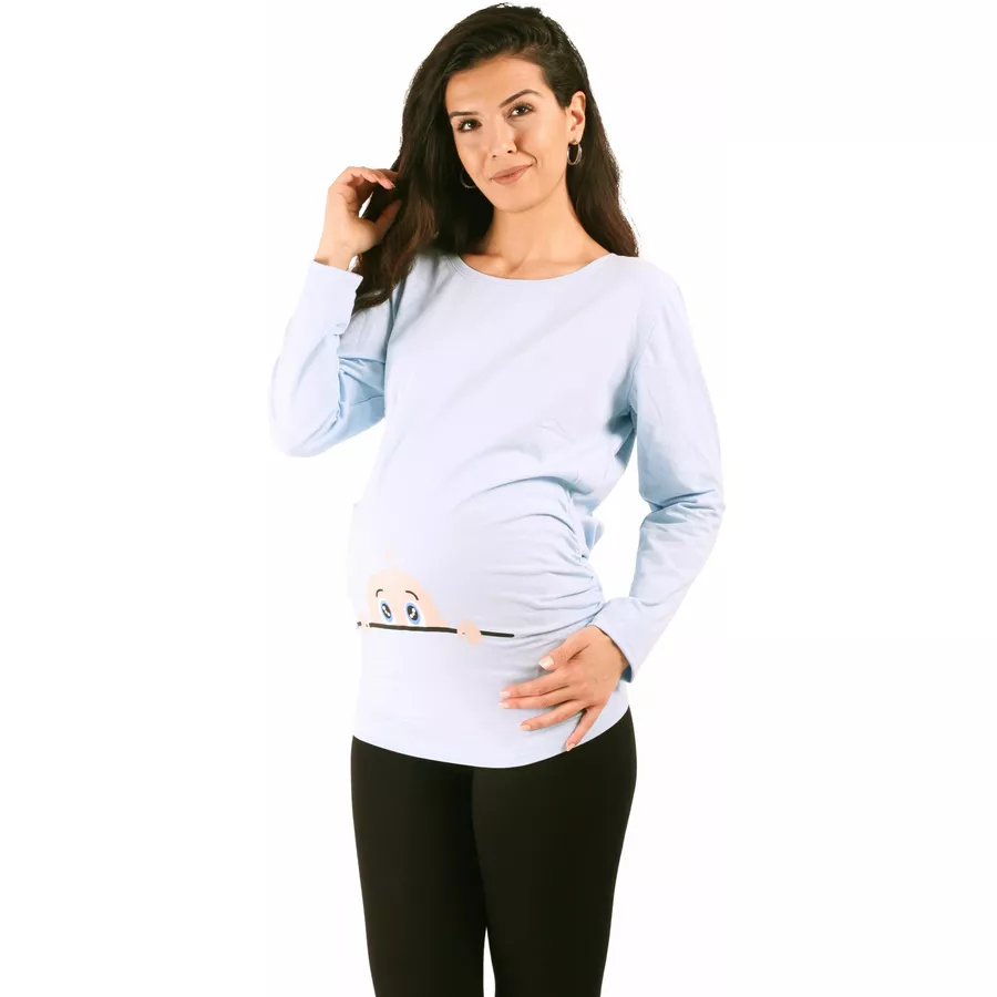 M.M.C. Umstandslangarmshirt Neugieriges Baby mit Motiv Babyblau